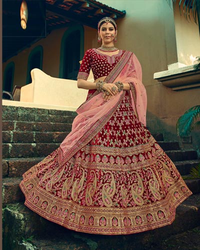 Deep Pink Embroidered Velvet Wedding Lehenga Choli | Bridal lehenga choli,  Lehenga choli, Bridal lehenga