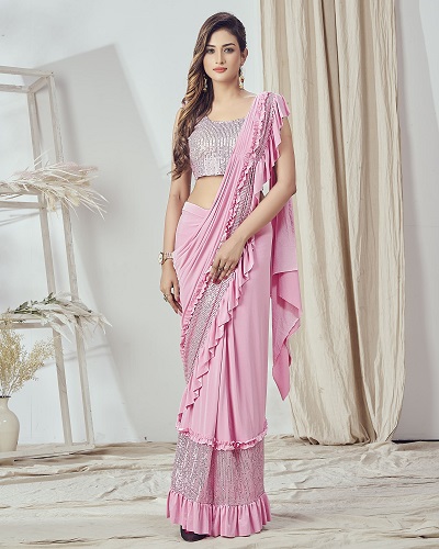 Pink Sequin Sari/ Pink Saree/ Bling Sari Indian/ Women's Saree/ Sari for  Sangeet/ Cocktail Saree/ Sari Blouse Pink/ Pastel Sari/ Sari Blouse